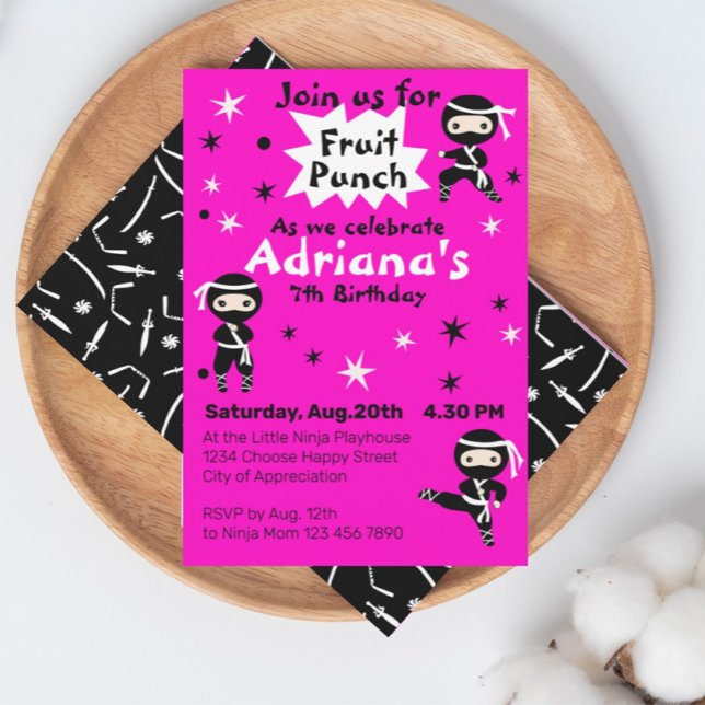 Invitation Cute Ninja Filles guerrières rose fête d'anniversa (Créateur téléchargé)