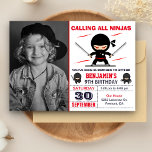 Invitation Cute Ninja Guerrier Enfants Photo Anniversaire<br><div class="desc">Éblouissez vos invités avec cette invitation de fête d'anniversaire à thème ninja moderne avec de mignons petits ninjas avec typographie accrocheuse contre un arrière - plan blanc. Ajoutez simplement les détails de votre événement sur ce modèle facile à utiliser et ornez cette carte avec la photo préférée de votre enfant...</div>