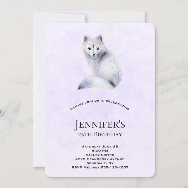 Invitation Cute Nordic Fox avec motifs floraux Anniversaire (Devant)