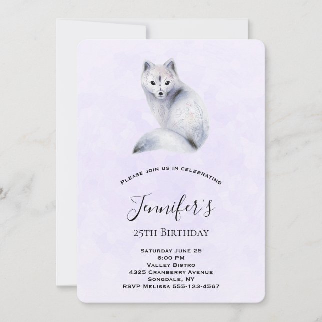 Invitation Cute Nordic Fox avec motifs floraux Anniversaire (Devant)