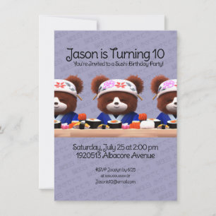 Invitation Cute Nounours Sushi Chefs Anniversaire