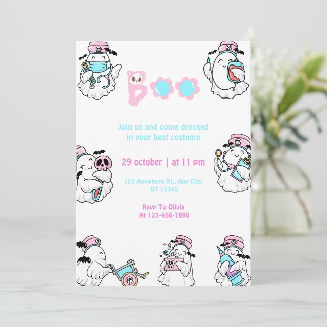 Invitation Cute Nurse Boo Halloween Costume Party (Debout devant)