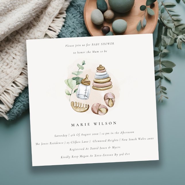 Invitation Cute Nursery Essential Baby shower de fille rose f (Créateur téléchargé)