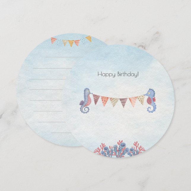 Invitation Cute Ocean Seahorse Flags Children Card (Devant / Derrière)