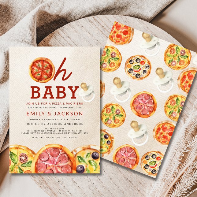 Invitation Cute Oh Baby Pizza & Pacifiers Baby shower (Créateur téléchargé)