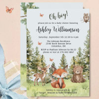 Cute Oh Boy Woodland Animaux Baby shower verdoyant