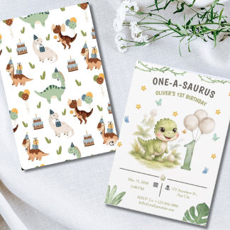 Invitation Cute One-A-Saurus Dinosaur 1er Anniversaire