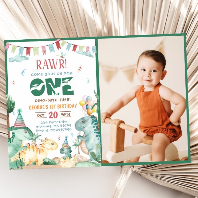 Invitation Cute One Dino Mite Dinosaur 1er anniversaire Photo (Créateur téléchargé)