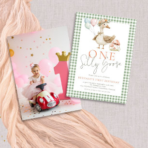 Invitation Cute One Silly Goose Photo En vichy 1er anniversai