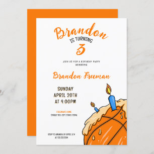 Invitation Cute Orange & Crème Blanche Cake Basketball Annive