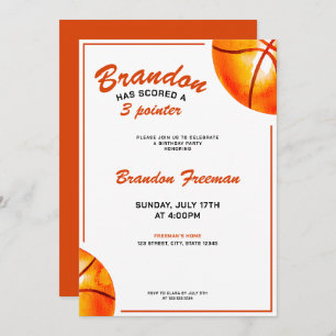 Invitation Cute Orange et Basket Blanc 3e anniversaire