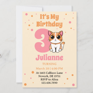 Invitation Cute Orange Rose Tabby Kitten Birthday