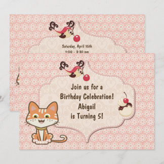 Invitation Cute Orange Tiger Kitty Chat et Fleurs Anniversair
