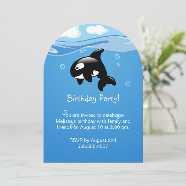 Invitation Cute Orca Baleine fête d'anniversaire (Debout devant)