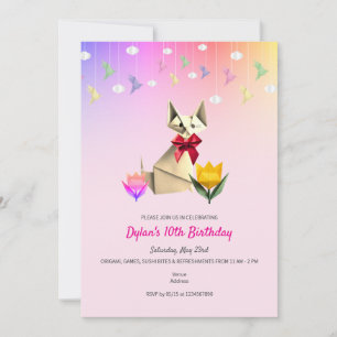 Invitation Cute Origami Chat & Grues N'Importe Quel Âge Fête