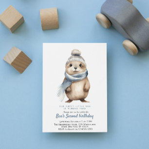 Invitation Cute Otter Bleu hiver Personnalisé Anniversaire fê
