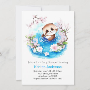 Invitation Cute Otter Enchanted Blue Floral Boy Baby shower