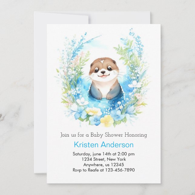 Invitation Cute Otter Enchanted Wonderland Boy Baby shower (Devant)