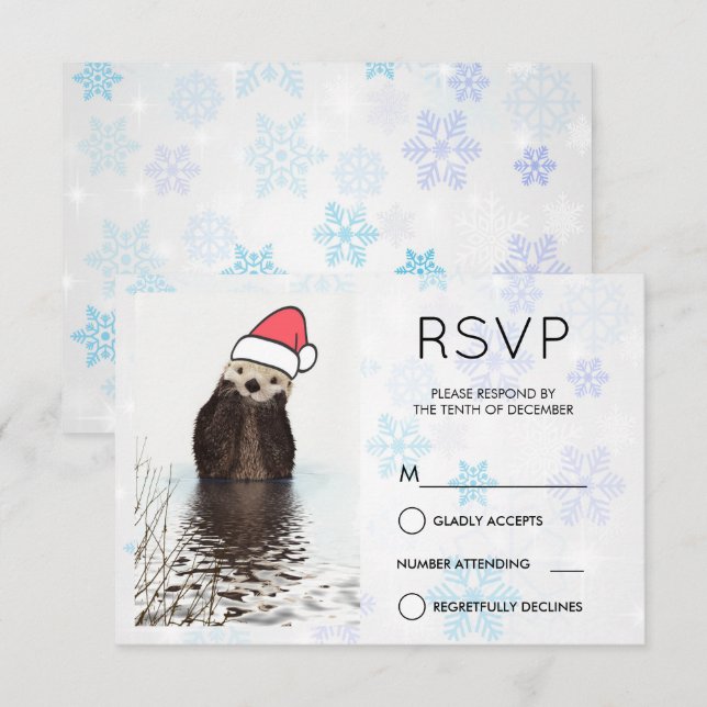 Invitation Cute Otter portant un chapeau de Noël RSVP Noël (Devant / Derrière)