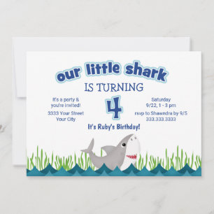 Invitation Cute Our Little Shark Ocean 4e anniversaire