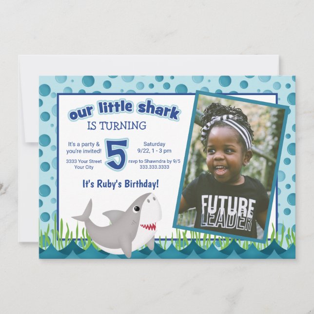 Invitation Cute Our Little Shark Ocean Photo 5Anniversaire (Devant)