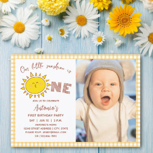 Invitation Cute Our Little Sunshine is One Boy Birthday Photo