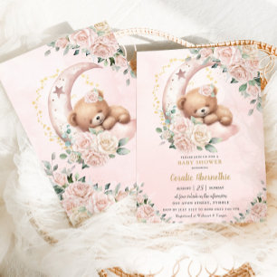 Invitation Cute Ours Blush Ivory Floral Girl Baby shower