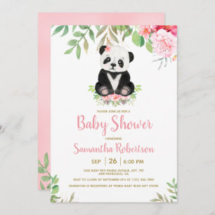 Invitation Cute Ours Blush rose Floral Baby shower fille
