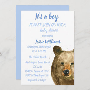 Invitation Cute Ours Bois Animaux Rustique Bébé garçon douche
