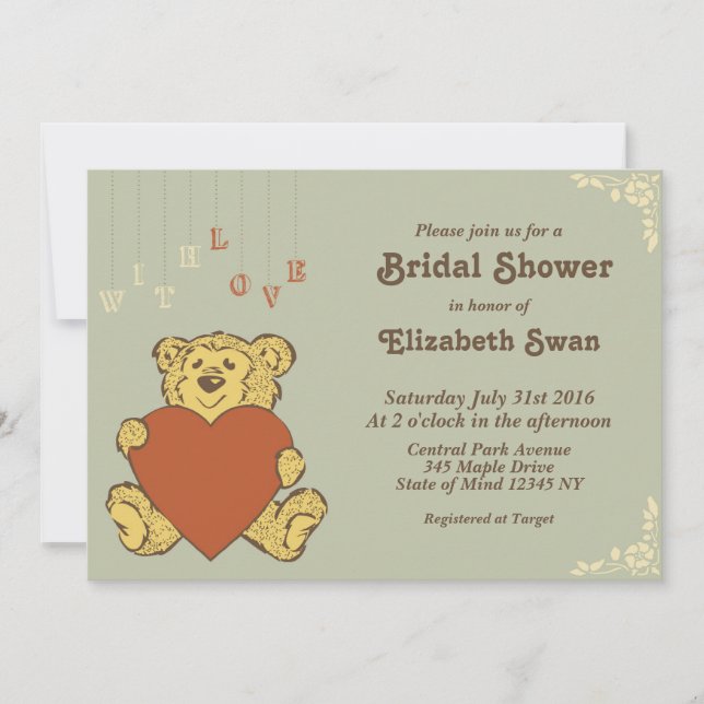 Invitation Cute Ours en peluche avec Amour Nuptiale Douche In (Devant)