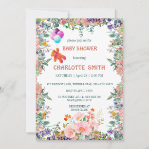 Invitation Cute Ours flottant baby shower de fleurs florales 