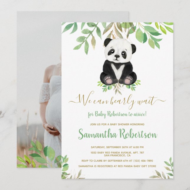 Invitation Cute Ours Gold Eucalyptus Baby shower photo (Devant / Derrière)