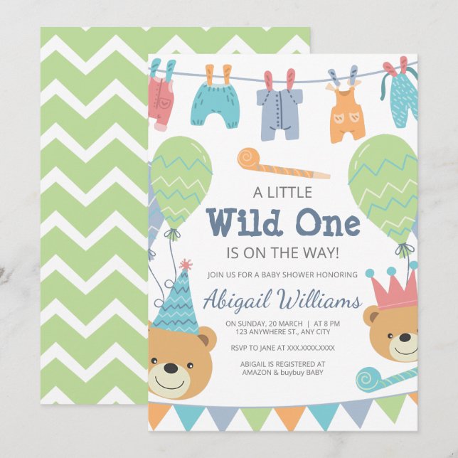 Invitation Cute Ours Moderne Wild One - Baby shower (Devant / Derrière)