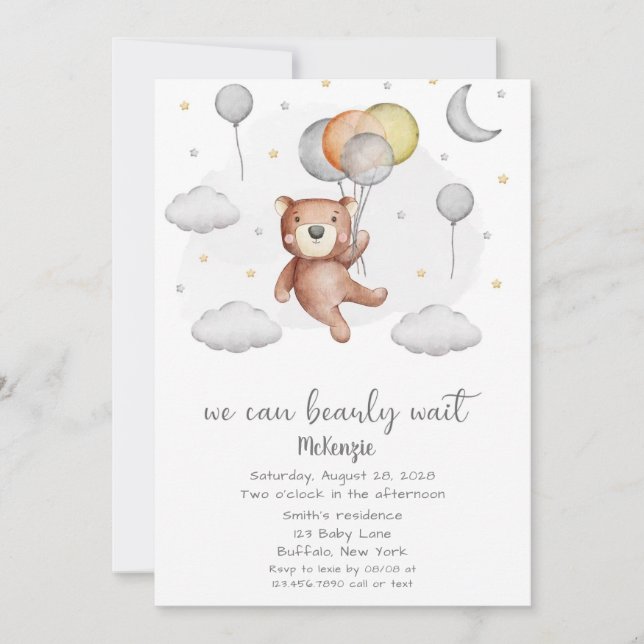Invitation Cute Ours Nous Pouvons Attendre Le Baby shower Gar (Devant)