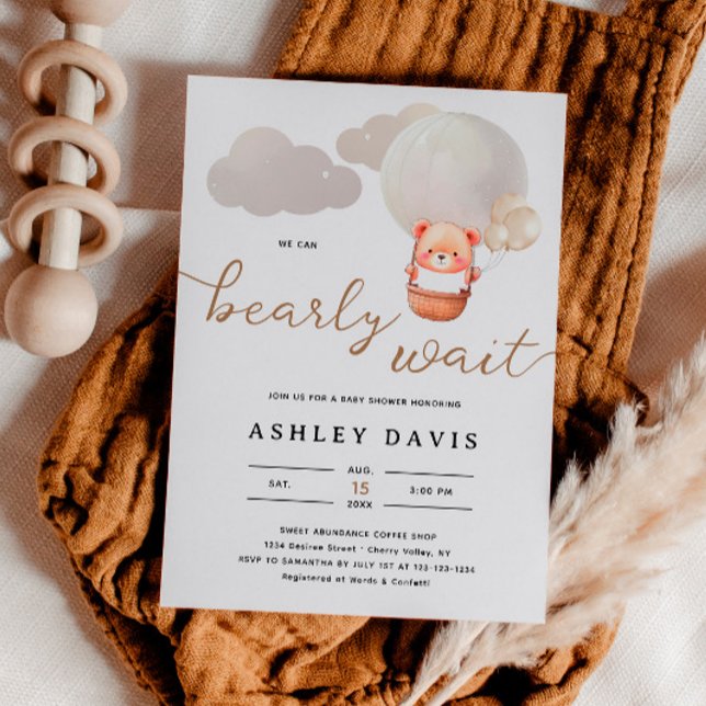 Invitation Cute Ours Nous Pouvons Bearly Wait Script Baby sho (Créateur téléchargé)