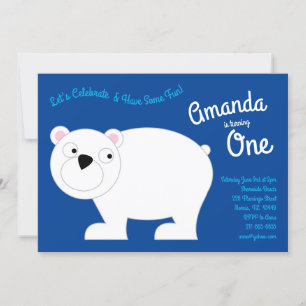 Invitation Cute Ours Polaire Enfants 1er Anniversaire Fête In