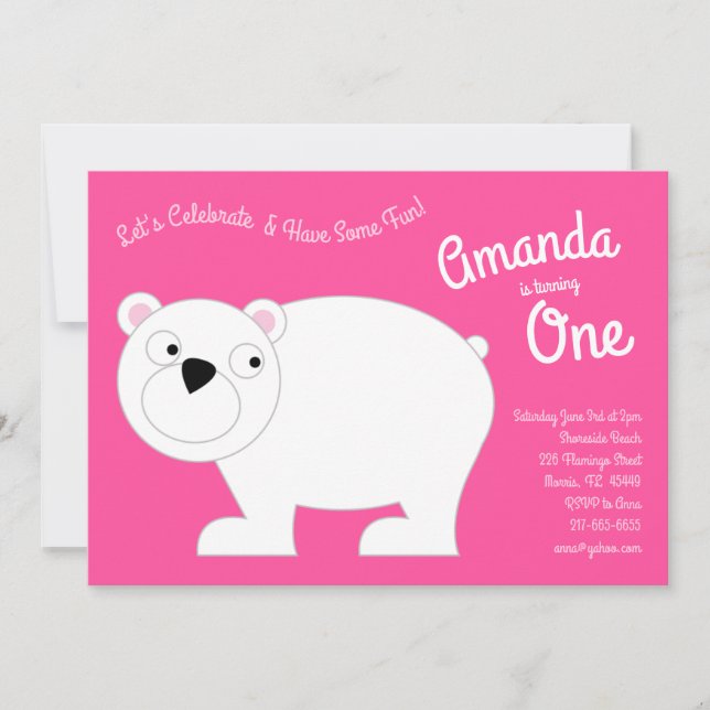 Invitation Cute Ours Polaire Enfants 1er Anniversaire Fête Ro (Devant)