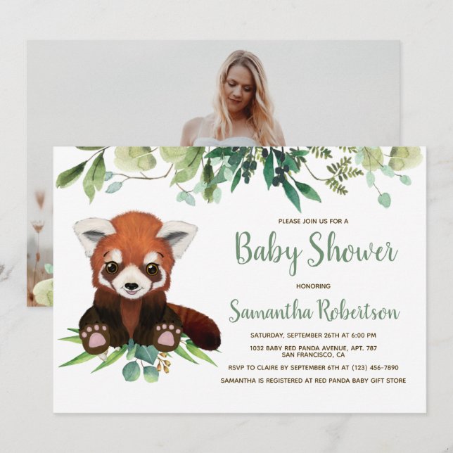 Invitation Cute Ours Vert Eucalyptus Baby shower Photo (Devant / Derrière)