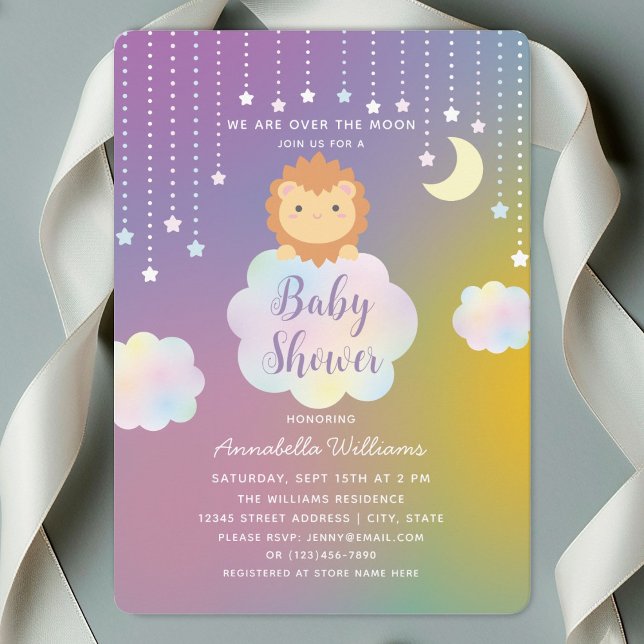 Invitation Cute Over the Moon and Stars Lion Cub Baby shower (Créateur téléchargé)