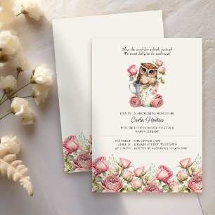 Invitation Cute Owl et livres Rose pour le Baby shower