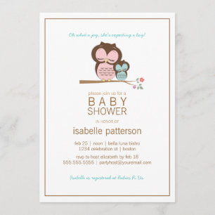 Invitation Cute Owl & Mama C'est un Baby shower de garçon Inv