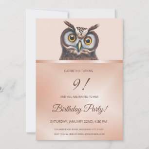 Invitation Cute Owl   Or Rose
