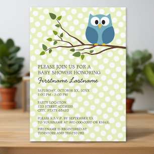 Invitation Cute Owl sur Branche avec Baby shower pois