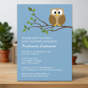 Invitation Cute Owl sur Branche Baby Boy Douche