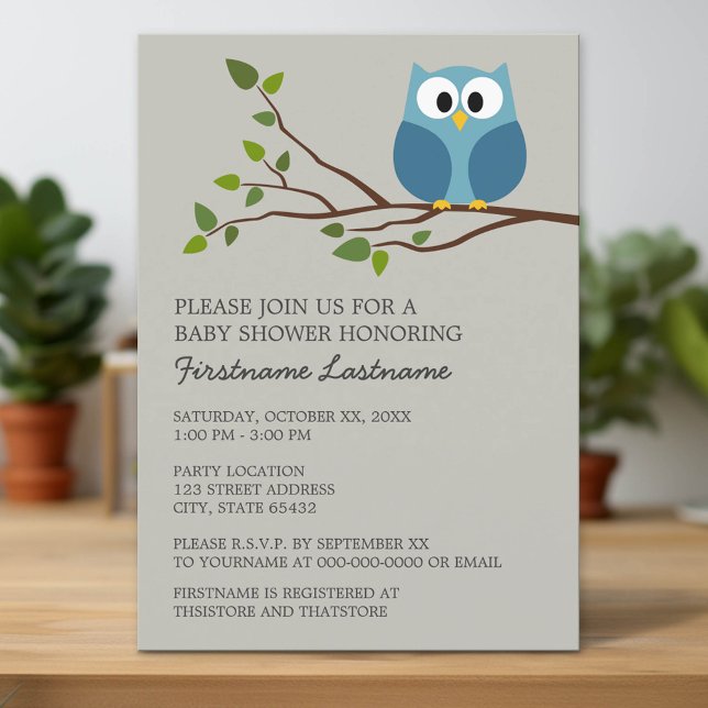 Invitation Cute Owl sur Branche Baby Boy Douche (Custom Invitation with Download Option)
