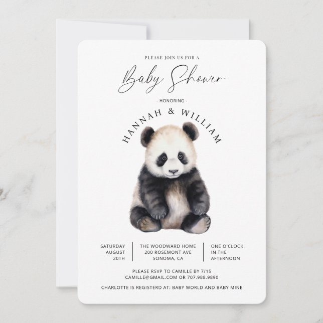 Invitation Cute Panda Baby shower Neutre hommes-femmes (Devant)