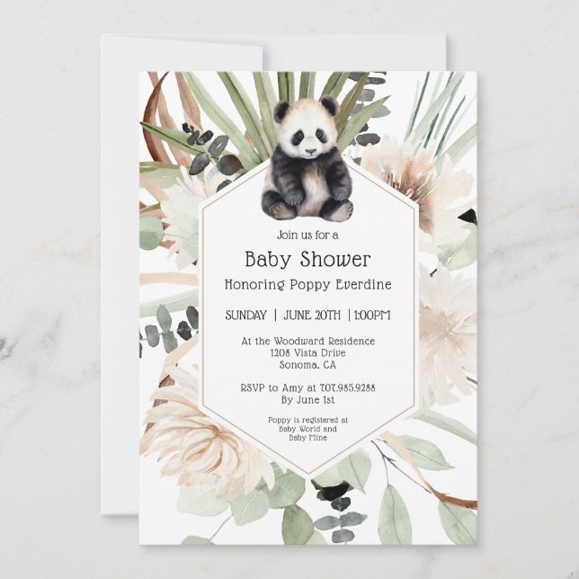 Invitation Cute Panda Baby shower vert genre neutre (Devant)