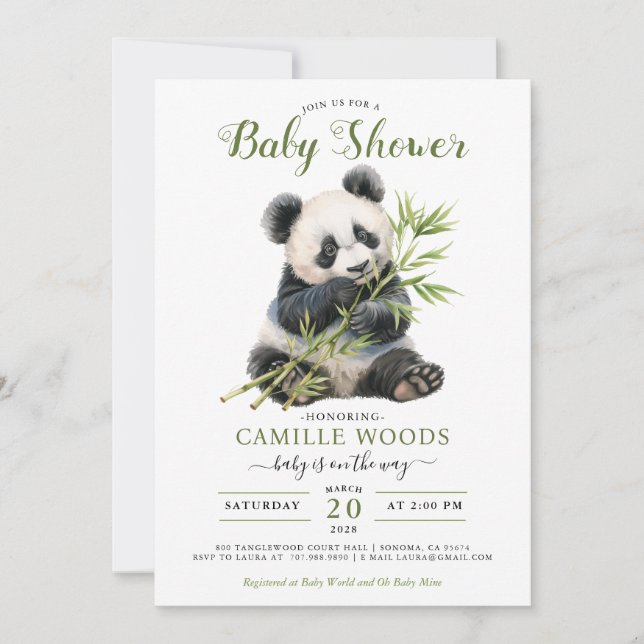 Invitation Cute Panda Baby shower vert genre neutre (Devant)