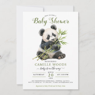 Invitation Cute Panda Baby shower vert genre neutre
