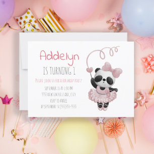 Invitation Cute Panda Bear Ballerina 1er anniversaire de fill